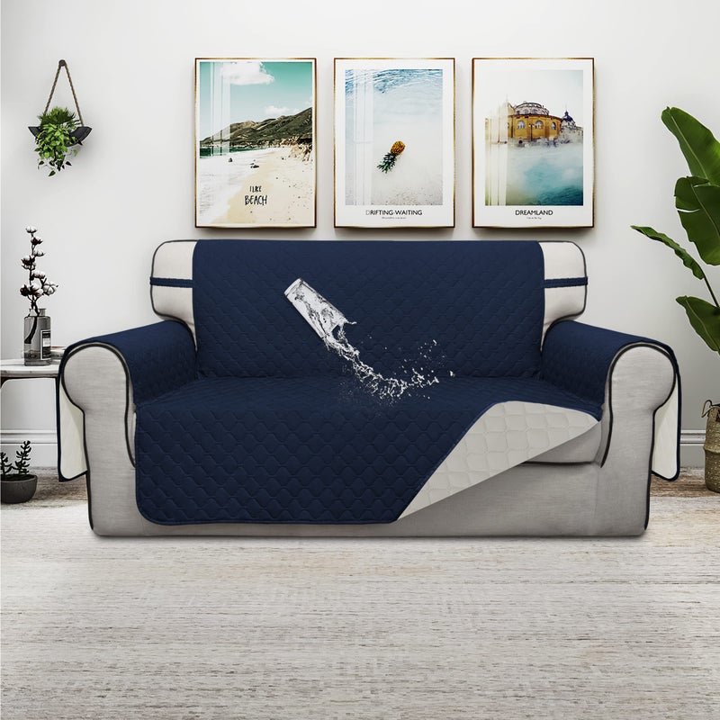 ISSUNTEX Double Protection 100% Waterproof Loveseat Sofa Covers for Living Room  Couch Covers for 2 Cushion Couch Sofa  Reversible Furniture Protector Sofa Cover for Dogs (Loveseat  Navy/Ivory) - Image 2